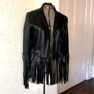 Black leather fringe jacket